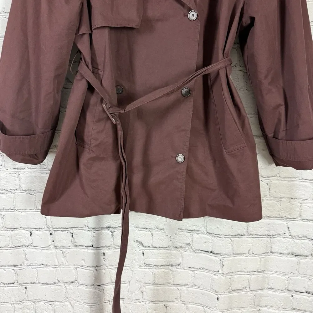 The Frankie Shop Lisburn Short Trench Coat Belted in Burgundy One Size O/S - Picture 7 of 15